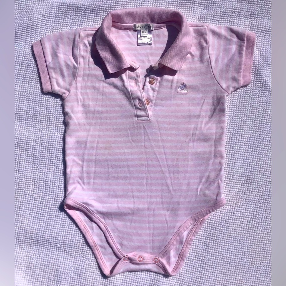Babycottons Pink Striped Collared Onesie